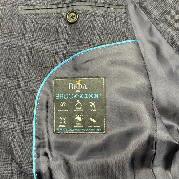 Brooks Brothers "BrooksCool" Blazer REDA Wool Sport Coat Glen Check Blue 44R - Picture 7 of 10